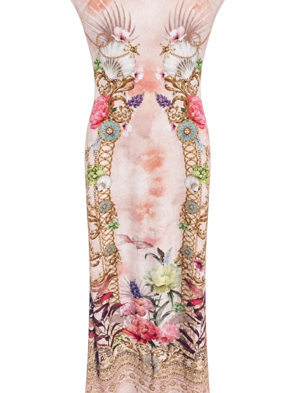 Baroque Floral Pink Print Maxi Dress